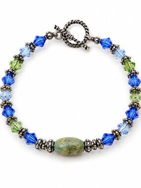 Ocean Blue Crystal Bracelet | Natural Stone Toggle Clasp | Coastal Artisan